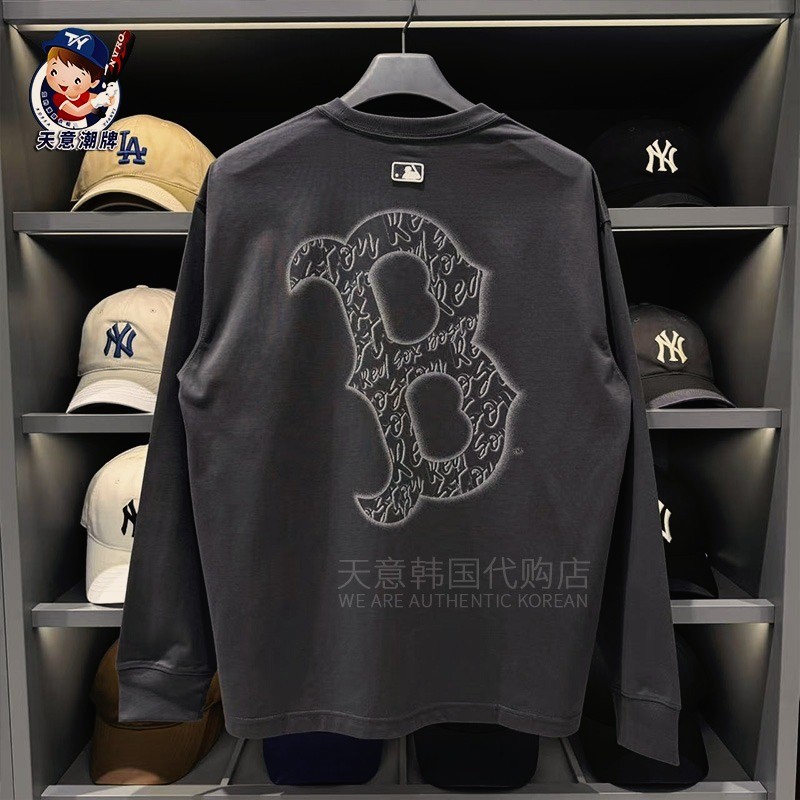 MBL เสื้อยืดคอกลมแขนยาว ออกแบบโลโก้ด้านหลัง แนวเกาหลี ใส่ได้ทุกเพศ