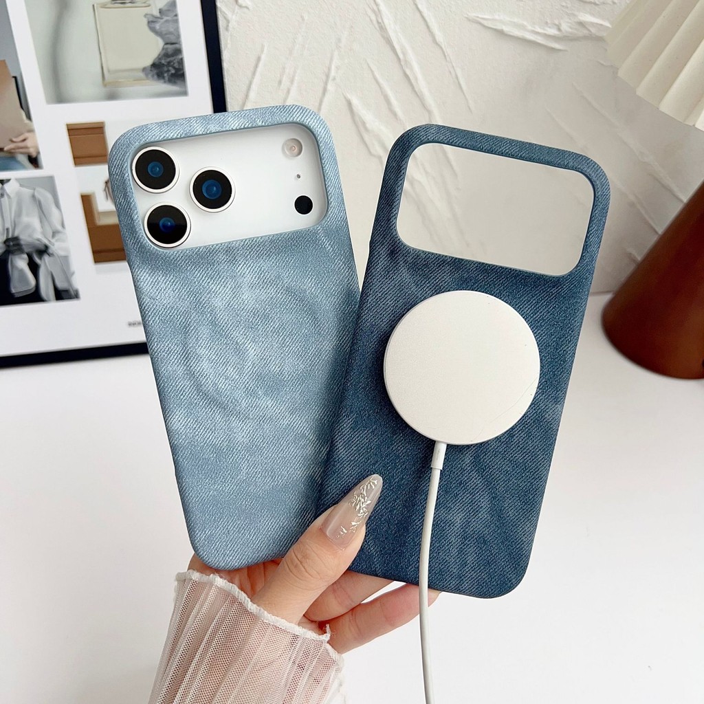 Ready ใหม่สําหรับ iPhone 17 Case 17 Air 16 Pro Half-Pack Denim Leather Protective Cover Magnetic Ant