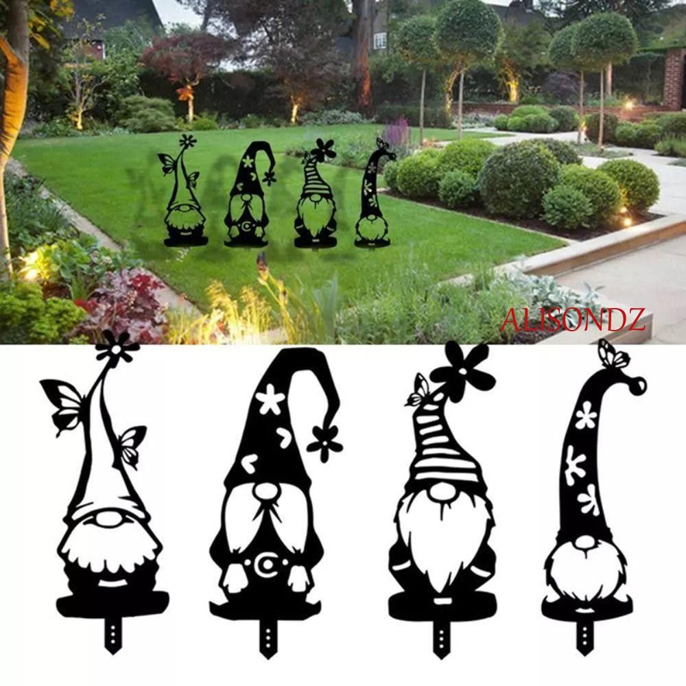 ป้าย ALISONDZ Gnome, สวนอะคริลิค 2D Gnomes Stake, Gnome Silhouette สาขาสีดํากันน้ํา Gnome ป้ายพื้นดิ