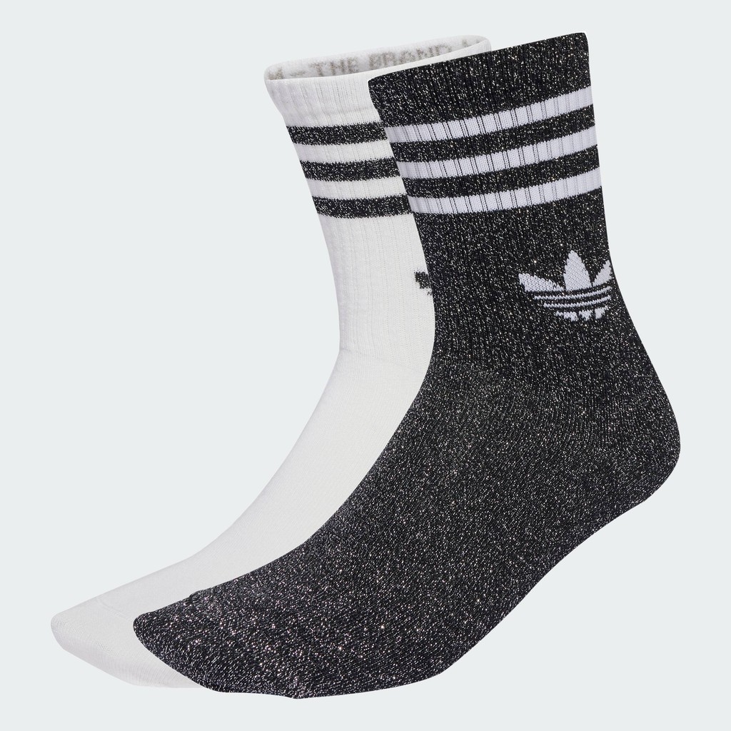 adidas Lifestyle 3-Stripes Glitter Crew Socks 2 Pairs Unisex Black JV6049