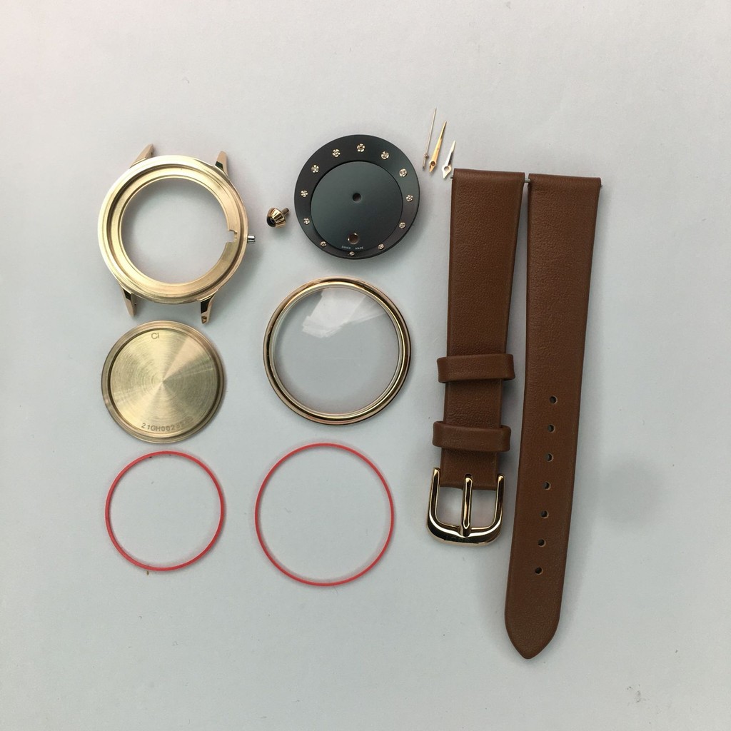 不锈钢手表壳代用润婷女手表表壳表带配件全套套装适配 F05