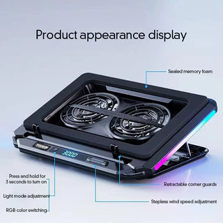 YOOGOO แล็ปท็อปคูลเลอร์ RGB พัดลมเทอร์โบทรงพลัง Infinitely Variable Speed Cooling Pad LED ปรับได้ คอมพิวเตอร์ 13-17 นิ้ว