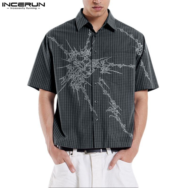 เสื้อเชิ้ตพิมพ์ลายตารางหมากรุกสำหรับผู้ชาย