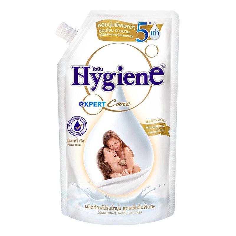 ไฮยีน น้ำยาปรับผ้านุ่ม เอ็กเพิท มิลค์กี้ทัช สีขาว 480 มล. (HYGIENE Fabric Softener Expert Care Milky
