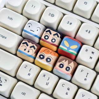 Crayon Shin-Chan Keycaps 6pcs PBT MOA โปรไฟล์น่ารักการ์ตูน Wooting Aula F75 Rk100 รอบ Keycaps Dye Sublimation Shinchan Misae Hiroshi Himawari Shiro Action Kamen Keycap