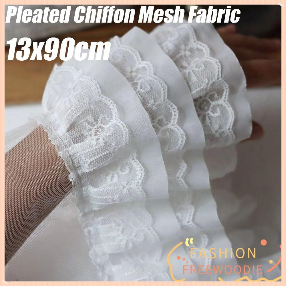 FREEWOODIE ชีฟองตาข่าย สามชั้นลายปักขอบลูกไม้ กว้าง 13 ซม. Tulle ผ้าลูกไม้ อุปกรณ์ตัดเสื้อผ้า พร้อมขอบเย็บตกแต่ง
