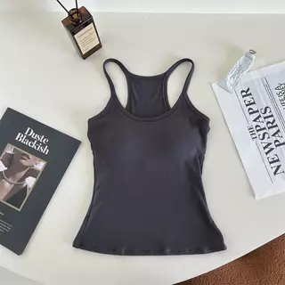 เสื้อครอปท็อปสายเดี่ยวเสริมบราในตัวใส่สบาย น่ารัก สุดฮิต ไซส์ M-3XL ผ้าร่องนุ่ม ใส่สบายแมตช์กับกางเกงหรือกระโปรง