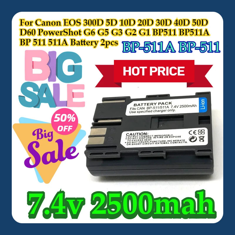 สําหรับ Canon EOS 300D 5D 10D 20D 30D 40D 50D D60 PowerShot G6 G5 G3 G2 G1 BP-511A BP-511 BP511A BP5
