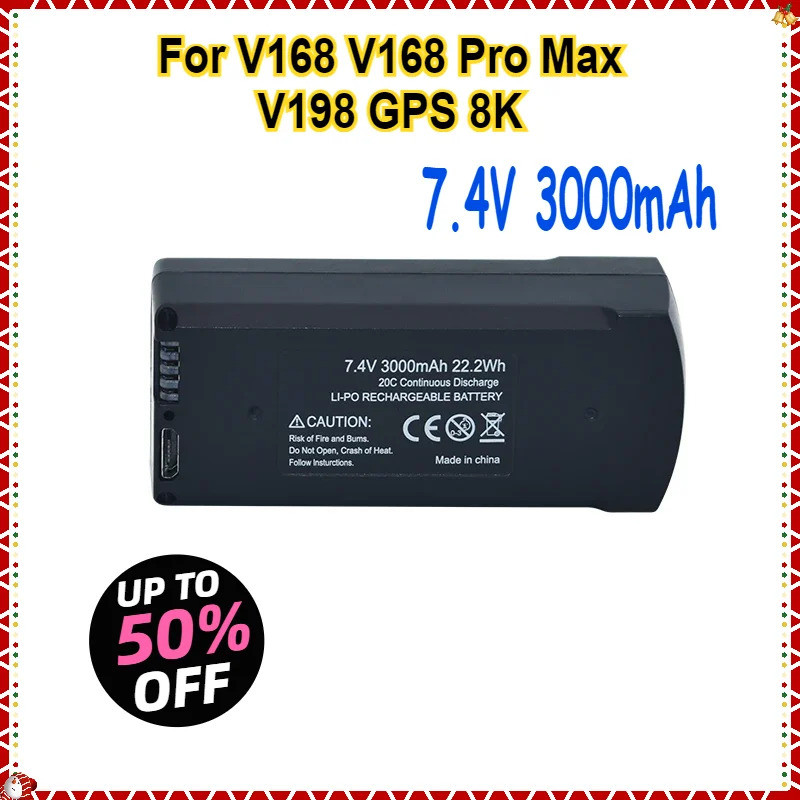 ใหม่ V168 Pro Max 7.4V 3000mAh แบตเตอรี่ Lipo เหมาะสําหรับ V168 V198 GPS 8K 3.7V 2000mAh Drone ชาร์จ