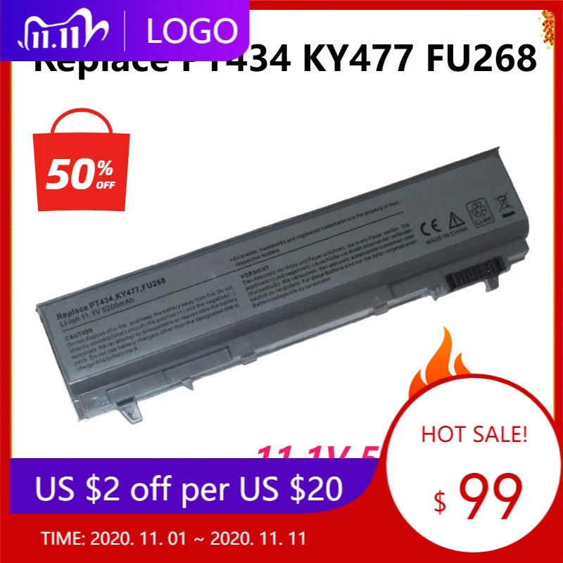 แบตเตอรี่แล็ปท็อปสําหรับ Dell DFNCH PT434 KY477 FU268 KY265 NM631 R822G U844G W0X4F E6410 E6510 E640