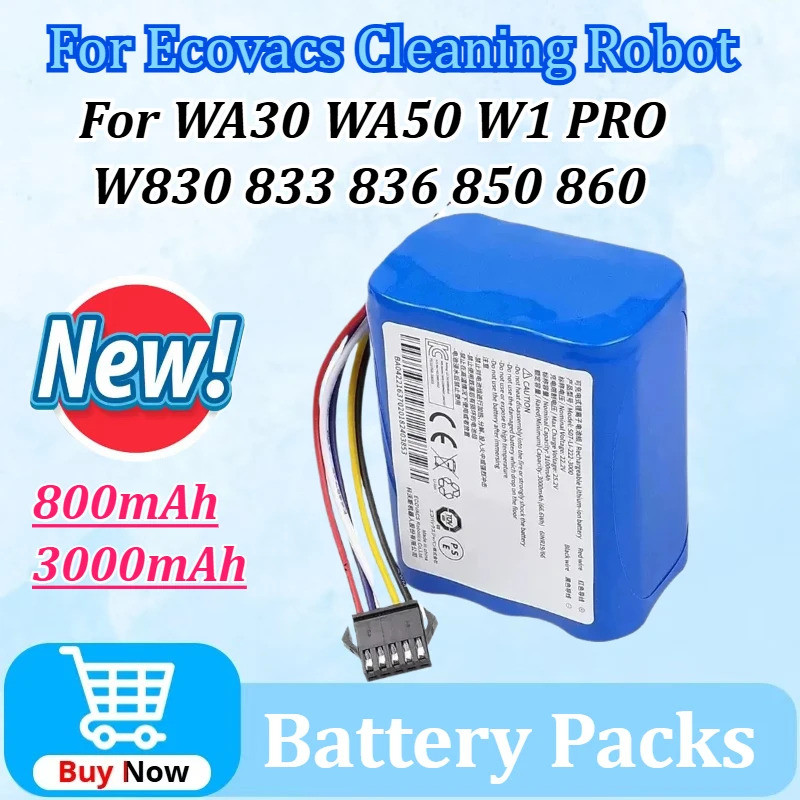 ใหม่ 14.8V/22.2V 800mAh/3000mAh แบตเตอรี่สําหรับ Ecovacs ทําความสะอาดหุ่นยนต์ WA30 WA50 W1 PRO W830 
