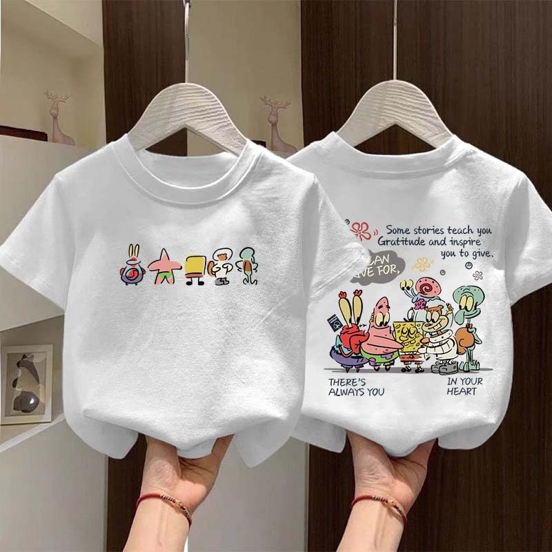 JiOJiO SpongeBob SquarePants และ Patrick Star การ์ตูน motifs สไตล์เกาหลีอินเทรนด์ เสื้อผ้าเด็ก เสื้อ