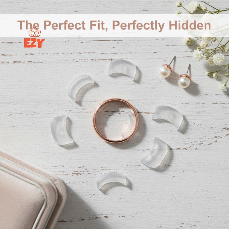 EZY แหวนที่มองไม่เห็นขนาด Adjuster 8 ชิ้นซิลิโคนอ่อนนุ่มแหวนหลวมขนาดลด Spacer ที่มองไม่เห็น Fitfortable Guard สําหรับแหวนใหม่