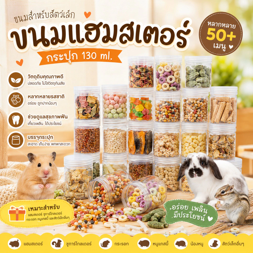 Hamster.lover ขนมแฮมสเตอร์ ขนมสัตว์เลี้ยง [130ml] สำหรับกระต่าย แกสบี้ ชินชิล่า ชูการ์ ดอร์เมาส์ มีให้เลือกหลายรสชาติ
