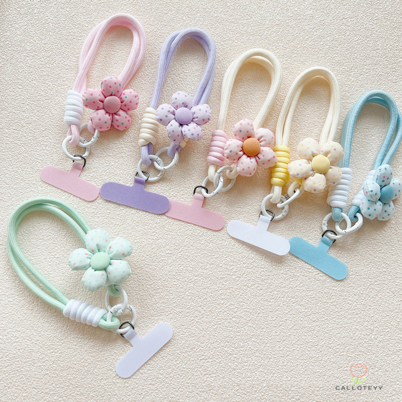 สายคล้องโทรศัพท์ลายดอกไม้จุด ป้องกันการสูญหาย พวงกุญแจห้อยโทรศัพท์ สายคล้องข้อมือ ถักทอมือ -CY