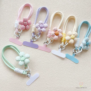 สายคล้องโทรศัพท์ลายดอกไม้จุด ป้องกันการสูญหาย พวงกุญแจห้อยโทรศัพท์ สายคล้องข้อมือ ถักทอมือ -CY