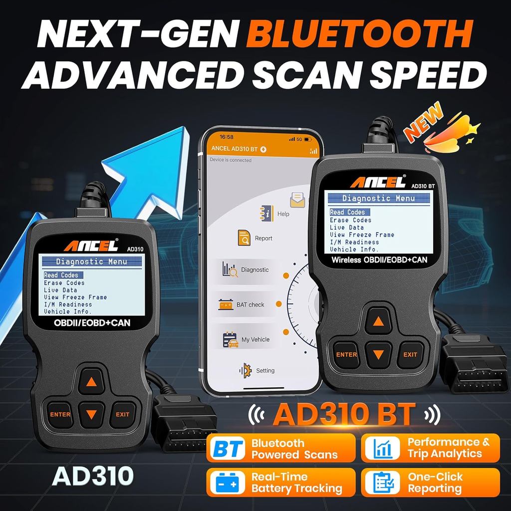 (อัพเกรด AD310) ANCEL AD310BT OBD2 สแกนเนอร์บลูทูธ - ตรวจสอบเครื่องอ่านรหัสเครื่องยนต์, Escaler Auto