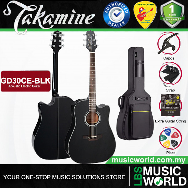 Takamine GD30CE-BLK Cutaway ซื้อกีตาร์ไฟฟ้าอะคูสติก Solid Spruce Top พร้อมกระเป๋า - สีดํา (GD30CE BL