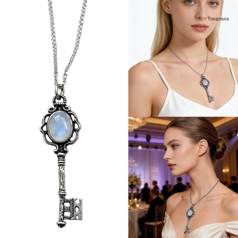 CH* Mystical Moonstone Black Stone และ Skull Key Necklace Themed By Hecate Goddess