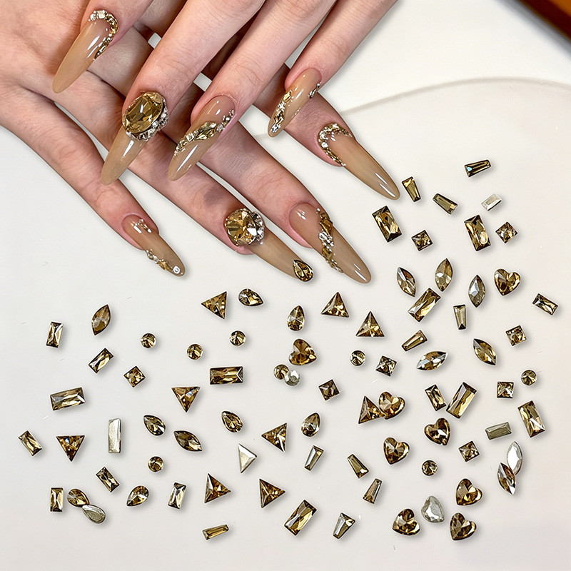 คริสตัลเล็บ Rhinestone Super Bright Pointed Bottom Glitter หลายขนาดอุปกรณ์แต่งเล็บ
