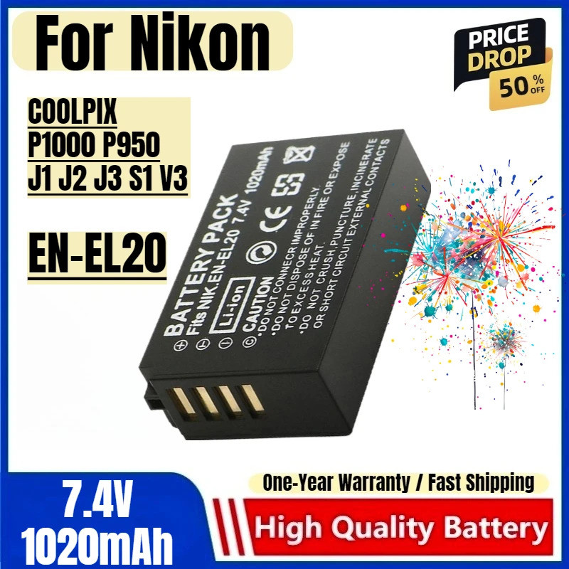 EN-EL20 แบตเตอรี่ 7.4V 1020mAh แบตเตอรี่และเครื่องชาร์จสําหรับ Nikon COOLPIX P1000 P950 J1 J2 J3 S1 
