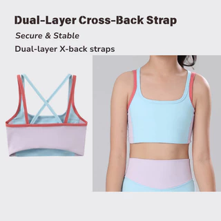 Girls Teen Sport Tank ในตัว Pad Cross Back Square Neck Modets Active Gym ฤดูร้อน