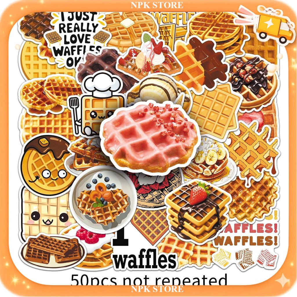 🔥🇹🇭พร้อมส่ง🇹🇭🔥 50แบบ Cute Waffle & Dessert Food Sticker สติกเกอร์วาฟเฟิล ขนมหวาน ลายการ์ตูน น่ารัก ก