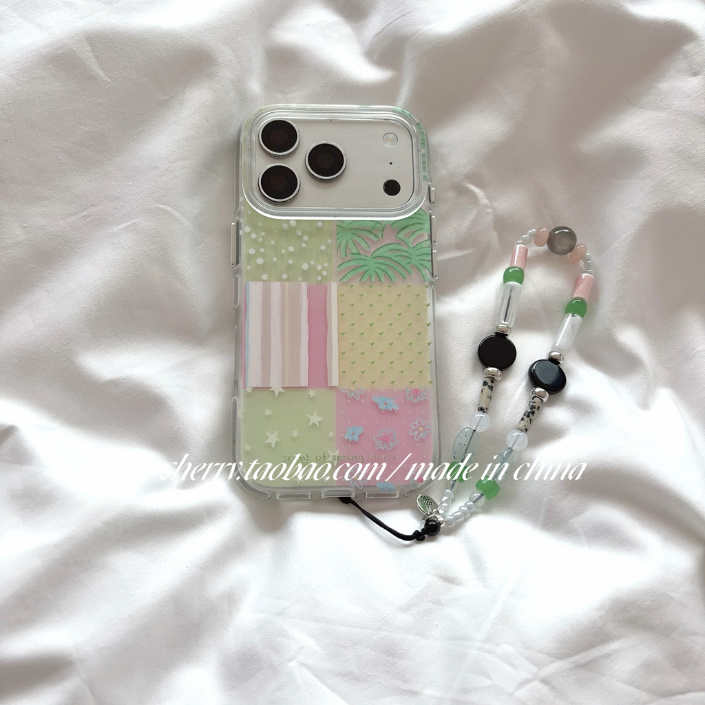 Huiwanju Skin Splicing Coconut Tree Flower Star เหมาะสําหรับ iPhone17ProMax เคสโทรศัพท์มือถือ iPhone16Pro/15 Simple 14 เคสป้องกัน