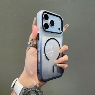 คริสตัลใสไล่โทนสีชาร์จแม่เหล็กสําหรับ iPhone 11 12 13 14 15 16 17 Pro Max 17Air โปร่งใสป้องกันสีเหลือง Matte Soft Border TPU กันกระแทก