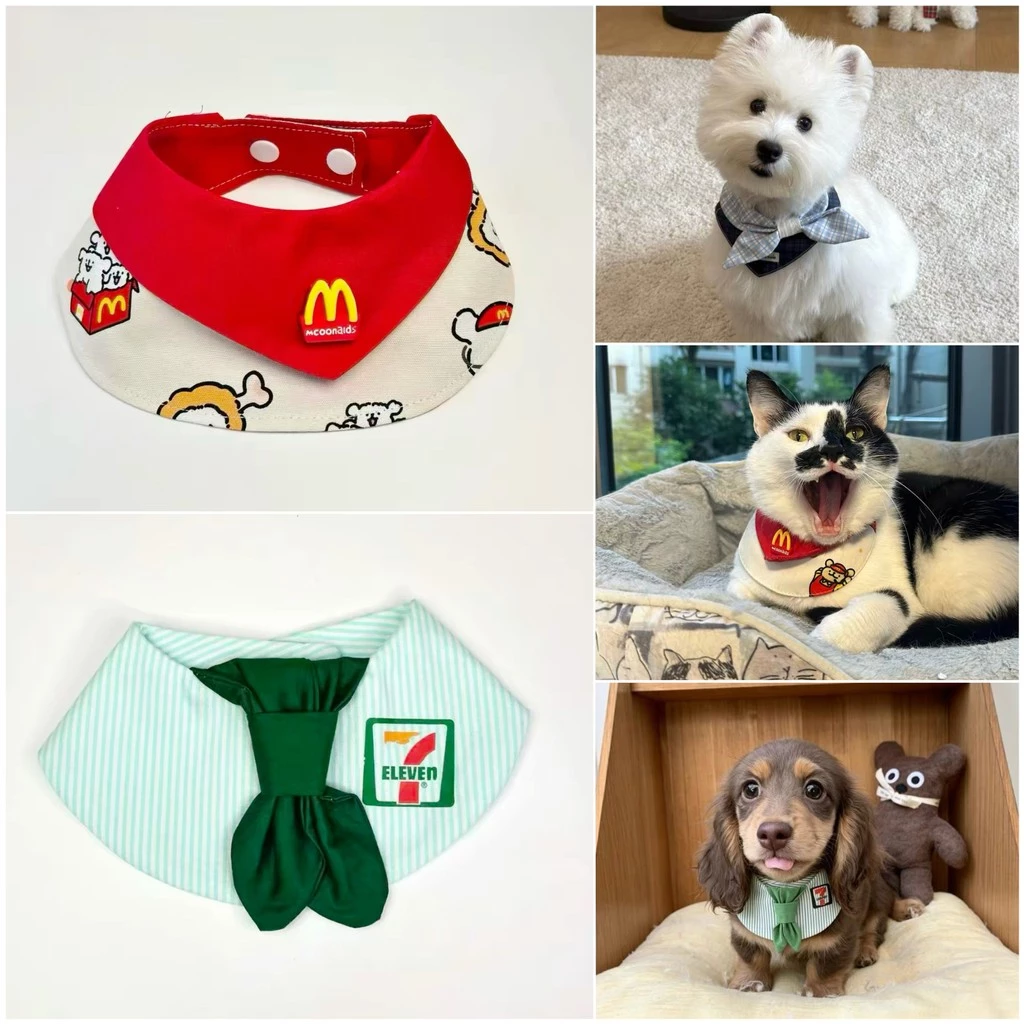 น่ารัก McDonalds สไตล์สัตว์เลี้ยง Bib สําหรับแมวสุนัขปรับสัตว์เลี้ยงน่ารักคอสวม Bowtie Bib คออุปกรณ์เสริมสําหรับสัตว์เลี้ยงขนาดกลางขนาดเล็กทุกวันสวมใส่และการถ่ายภาพ