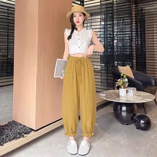 DTXmarket No.GY026 กางเกงจินนี่ กางเกงบอลลูนทรงสวย ผ้าดีใส่สบาย ผ้าลินิน กางเกงแฟชั่น