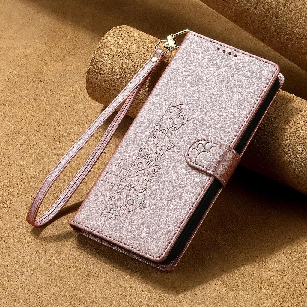 แมวนูนหนังเคสโทรศัพท์ Multi Card Slot กระเป๋าสตางค์พร้อมสายรัดข้อมือสําหรับ OPPO A5 PRO A1X RENO 8T 