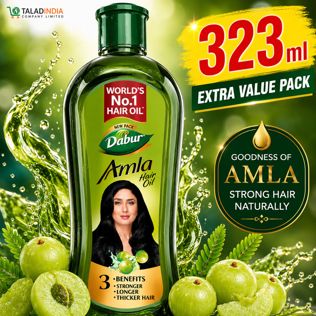 Dabur Amla Hair Oil 323ml น้ำมันบำรุงผมสูตรมะขามป้อม ลดผมขาดหลุดร่วง บำรุงรากผม ผมดำเงางาม ของแท้นำเข้า