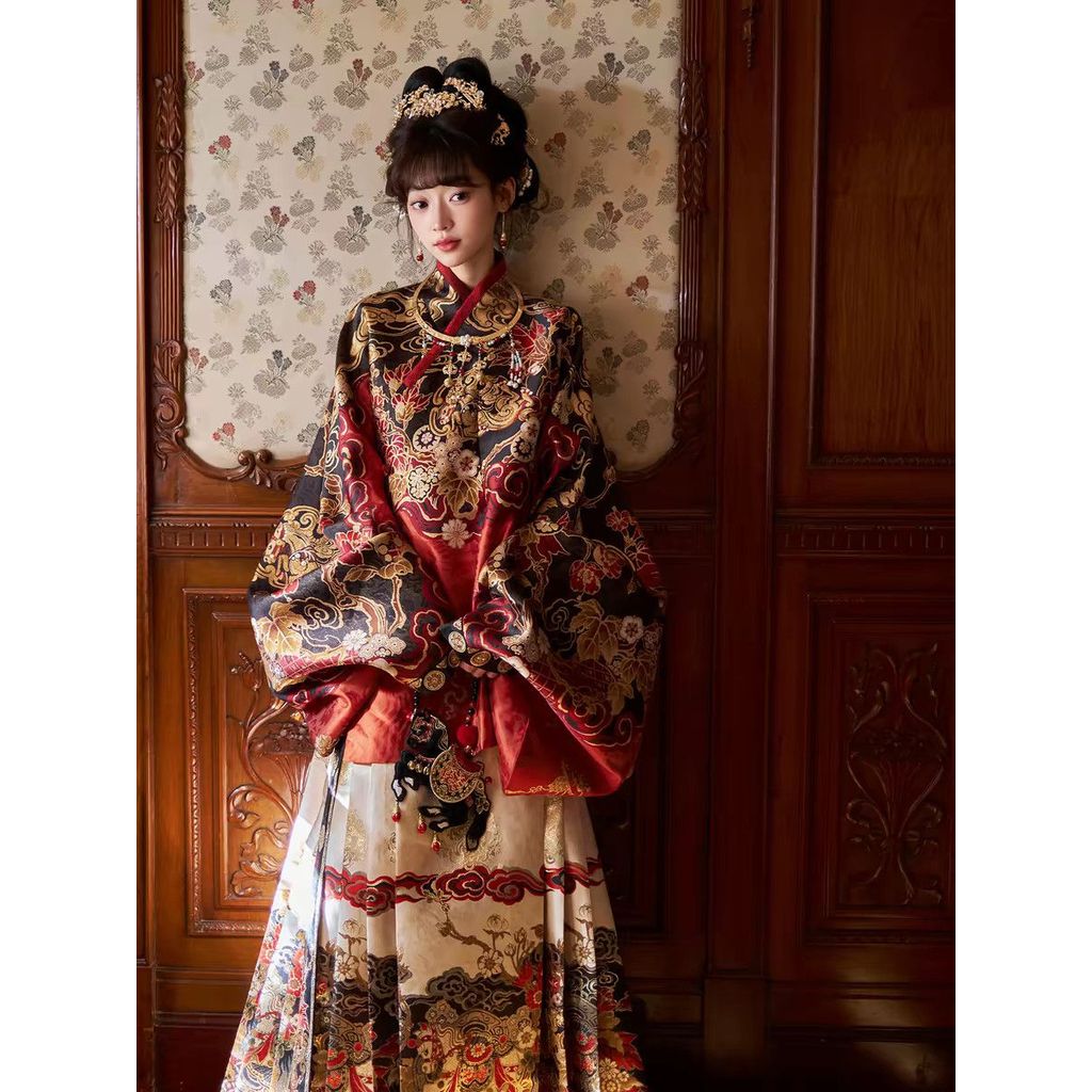 ร้านค้าแนะนํา Xuanma Qiankun Heavy Industry Ming Made Hanfu Horse Face กระโปรงแต่งหน้าดอกไม้สไตล์ Ni