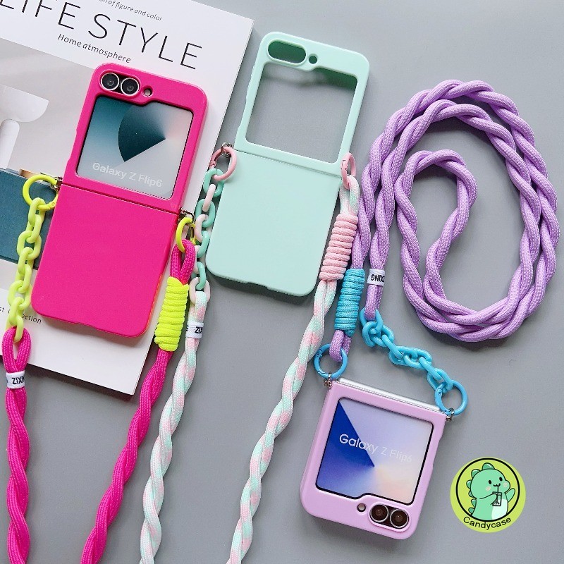 SAMSUNG เคสโทรศัพท์แบบพับได้พร้อมCrossbody LanyardสําหรับSamsung Galaxy W26 W25 W24 W23 Z Flip 8 7 6
