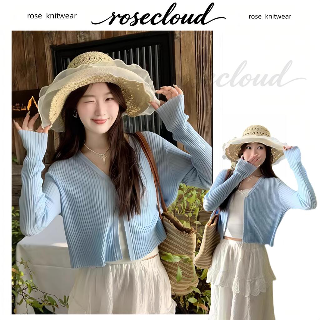 🌟rosecloud🌟เสือคลุมไหมพรมแขนยาว ผ้าบางไม่หนารุ่นนี โทนสีพาสเทลใส่คลุมกับอะไรก็ปัง