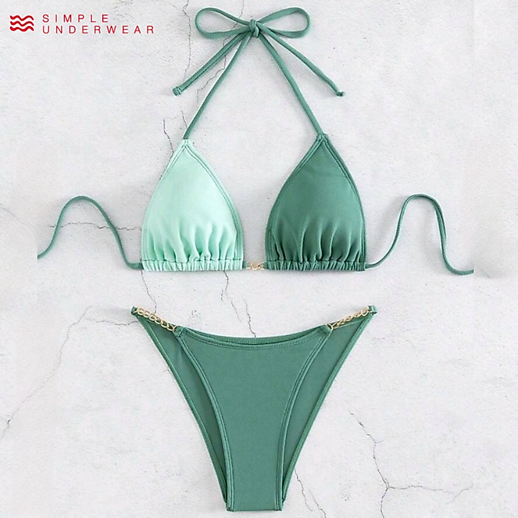 018 Simple Underwear bikini ชุดว่ายน้ำ บิกินี่ ดีเทลโซ สีทูโทน