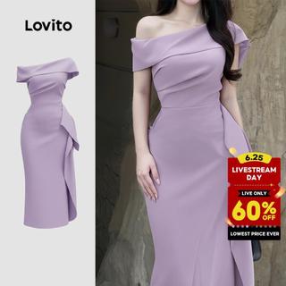 Lovito Women Elegant Dress Zipper Asymmetrical Wedding Graduation Spring/summer Purple Dress LK5ED510
