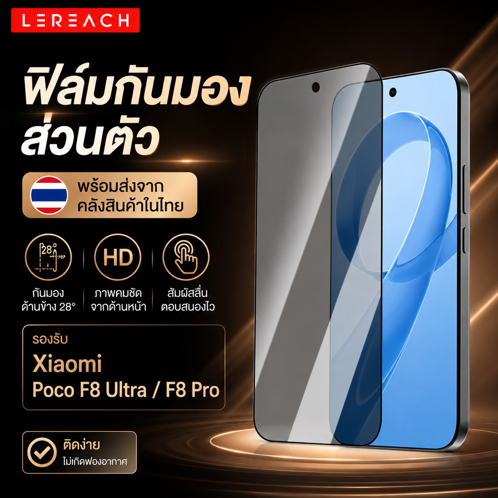 Lereach ฟิล์มกระจกกันมอง สำหรับ Xiaomi Poco F8 Ultra/F8 Pro 28° HD