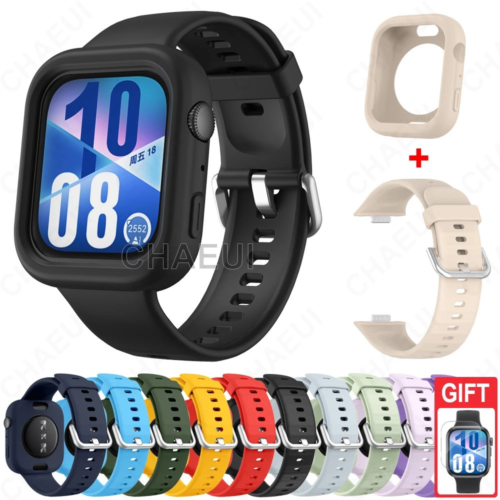 สายรัดซิลิโคนทดแทนพร้อมเคสปกอ่อนสําหรับ Huawei Watch Fit 5 / 4 / 3 / Fit 5 Pro / 4 Pro