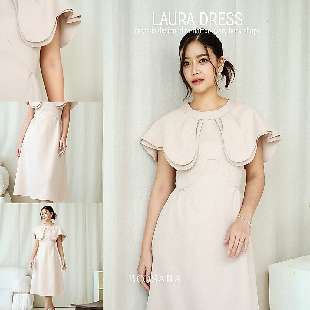 Laura Dress 🌻🫶🧁ชุดเดรสคอบัวกระโปรงพลิ้วเรียบหรู ชุดนี้ใส่ออกงานสวยๆหรือจะไปใส่ดินเนอร์เอาอยู่ - BSR C.