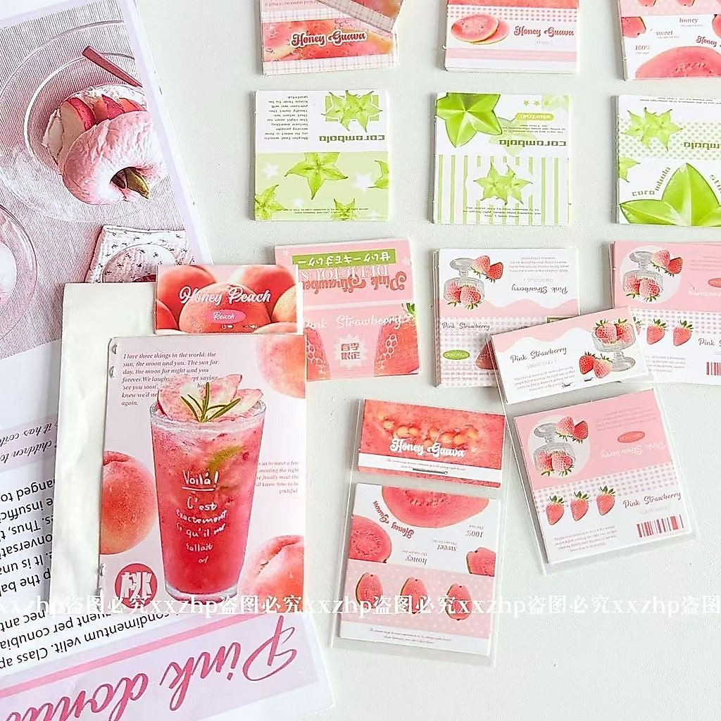 🍑พร้อมส่ง!มินิหัวการ์ดกระดาษ แพค10ชิ้น ลายผลไม้ลูกพีช โทนสีชมพู เขียว