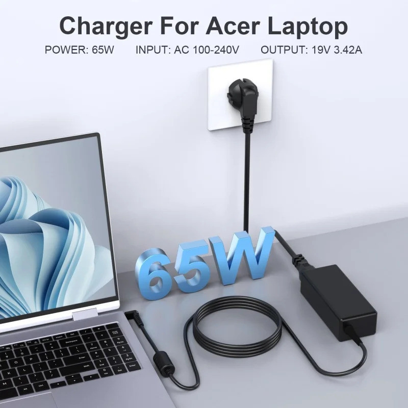 19V 3.42A 65W แล็ปท็อปอะแดปเตอร์ชาร์จไฟสําหรับ Acer Aspire E5 E5-576 A315 N19C3 E5-575 E1 E15 N16Q2 
