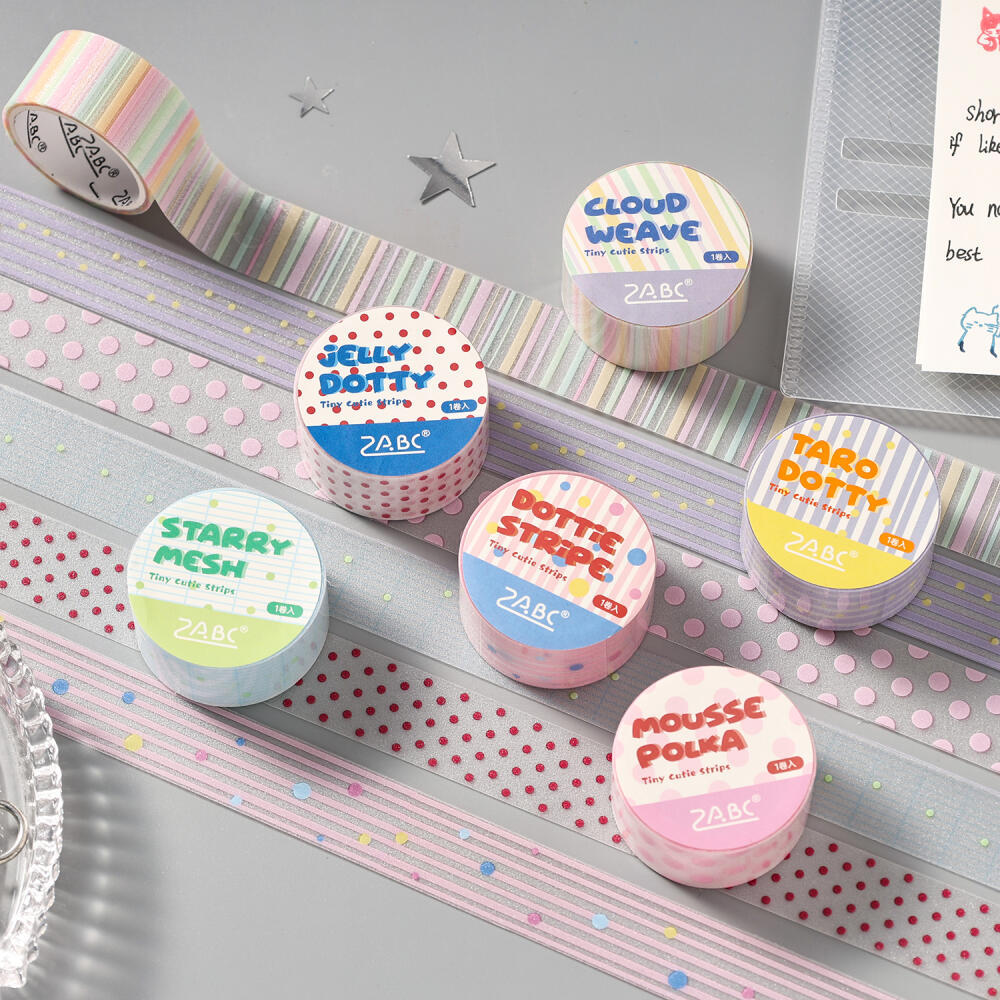WEI 20 มม.*2 ม. 1 ม้วน [น่ารัก Stripes Series] Frosted Color Strips Honey Bean Dots Minimal Basic Polka Washi Tape Journal เครื่องเขียนตกแต่ง