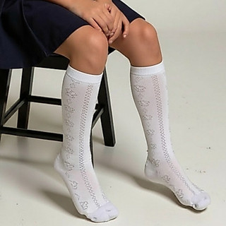 3 Pairs of 3D Sculpted Pattern Knee-High Socks, White Student Socks for Ages 4–13