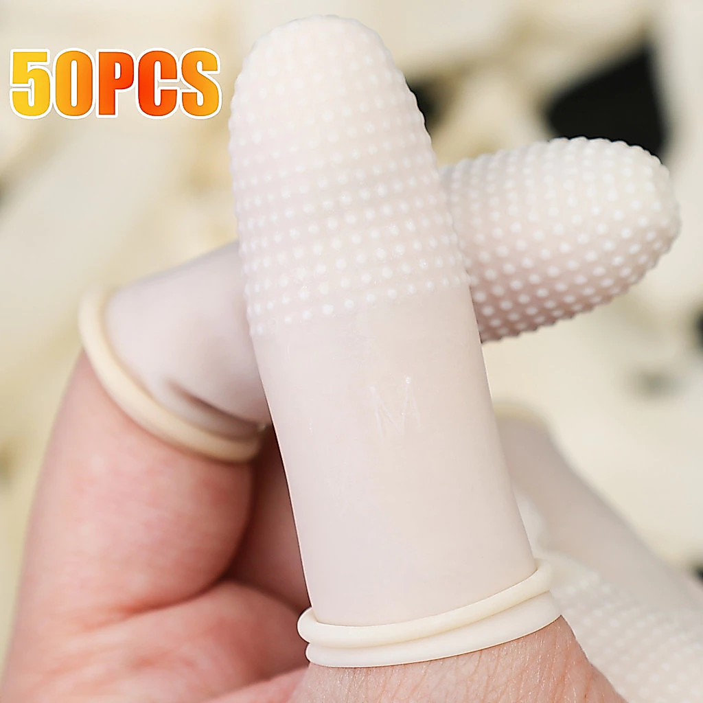 50ชิ้นทิ้งสวมทนปลายนิ้วป้องกันถุงมือขนาดเล็ก-ลื่นป้องกันคงที่ทนทานยางนิ้วCots