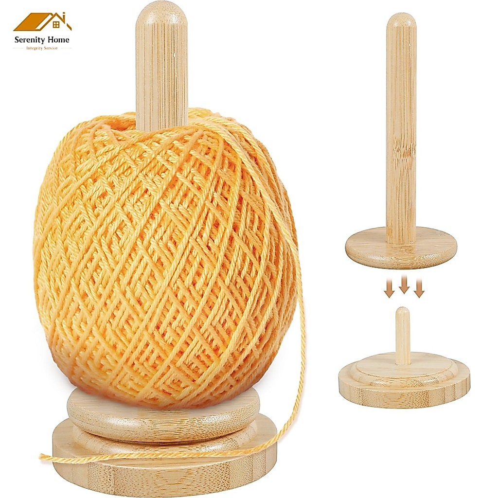 ไม้ผู้ถือเส้นด้ายหมุนได้ไม้ไผ่เส้นด้าย Skein Spinner Revolving Yarn Ball Stand Smooth Yarn Ball Holder Dispenser SHOPQJC7020