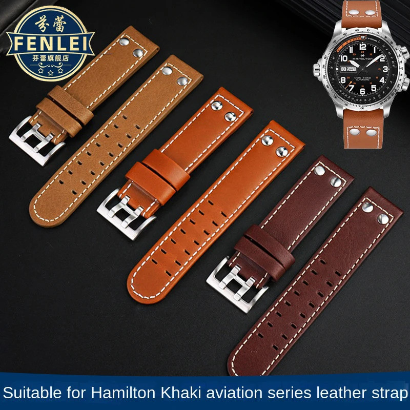 สําหรับสายนาฬิกา Hamilton Khaki Aviation H77616533 ชม.760250 Field สายนาฬิกาหมุดหนังแท้สําหรับผู้ชาย
