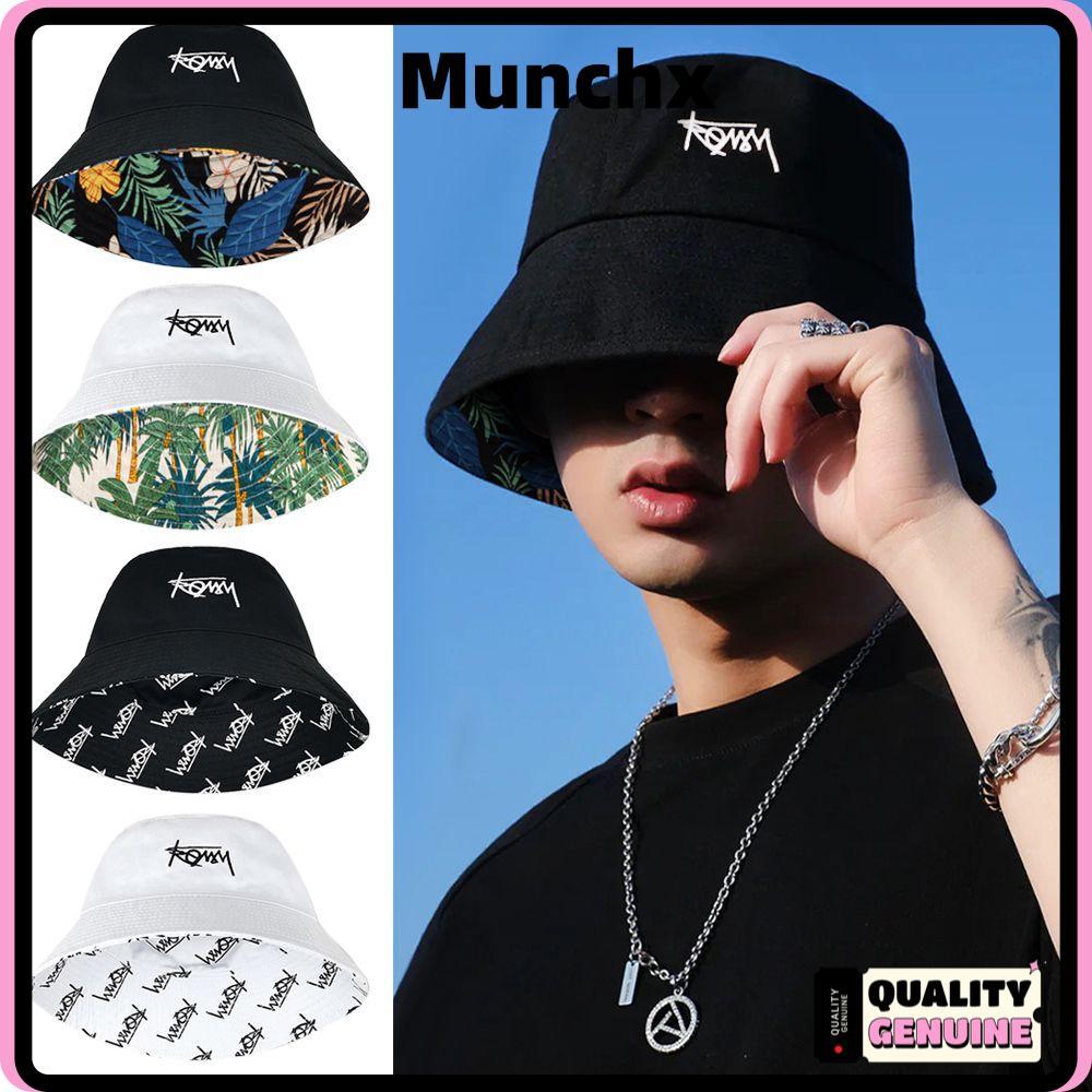 MUNCHX หมวกชายหาด, ป้องกันแสงแดด Graffiti Bucket หมวก, กลางแจ้ง Retro Hip Hop หมวกกันแดดสองด้านผู้ชายผู้หญิง