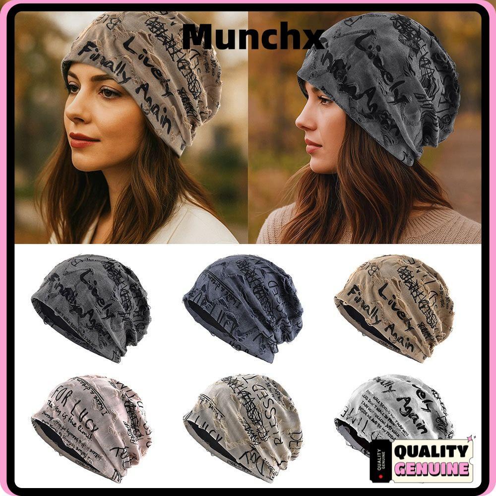 MUNCHX ตัวอักษรพิมพ์หมวก, บาง Bonnet หลวมสไตล์ Vintage Beanie, Casual Wasteland สไตล์ Streetwear ออกแบบหมวก Streetwear แฟชั่น